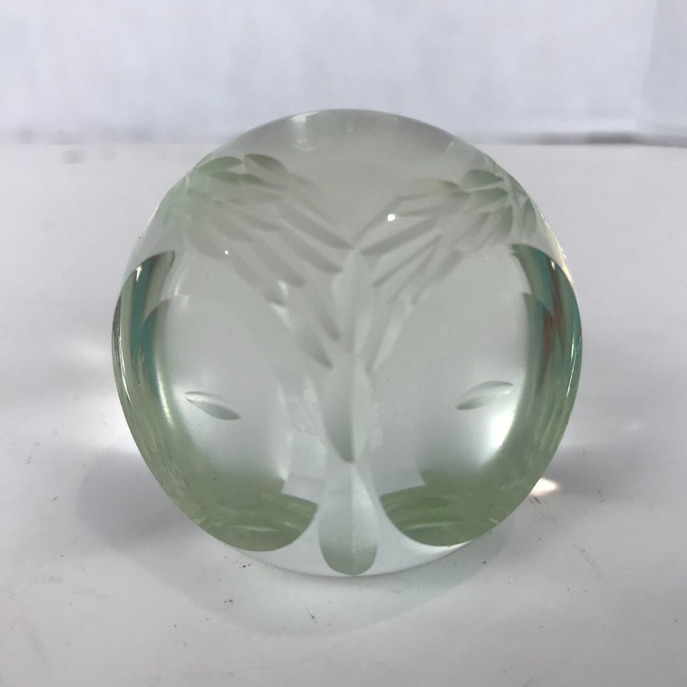 Vintage Murano Owl paperweight, etched, signed